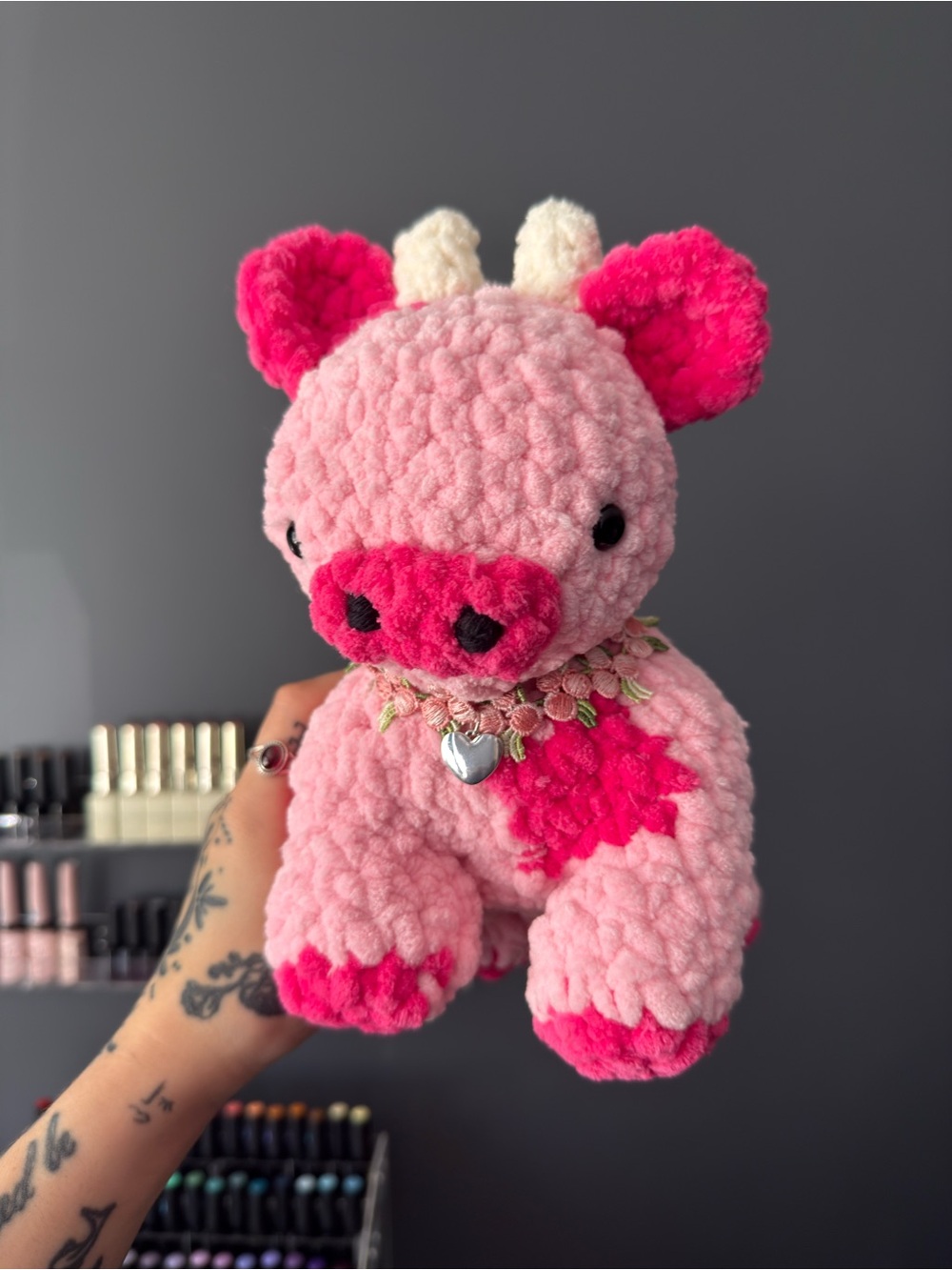 crocheted strawberry cow